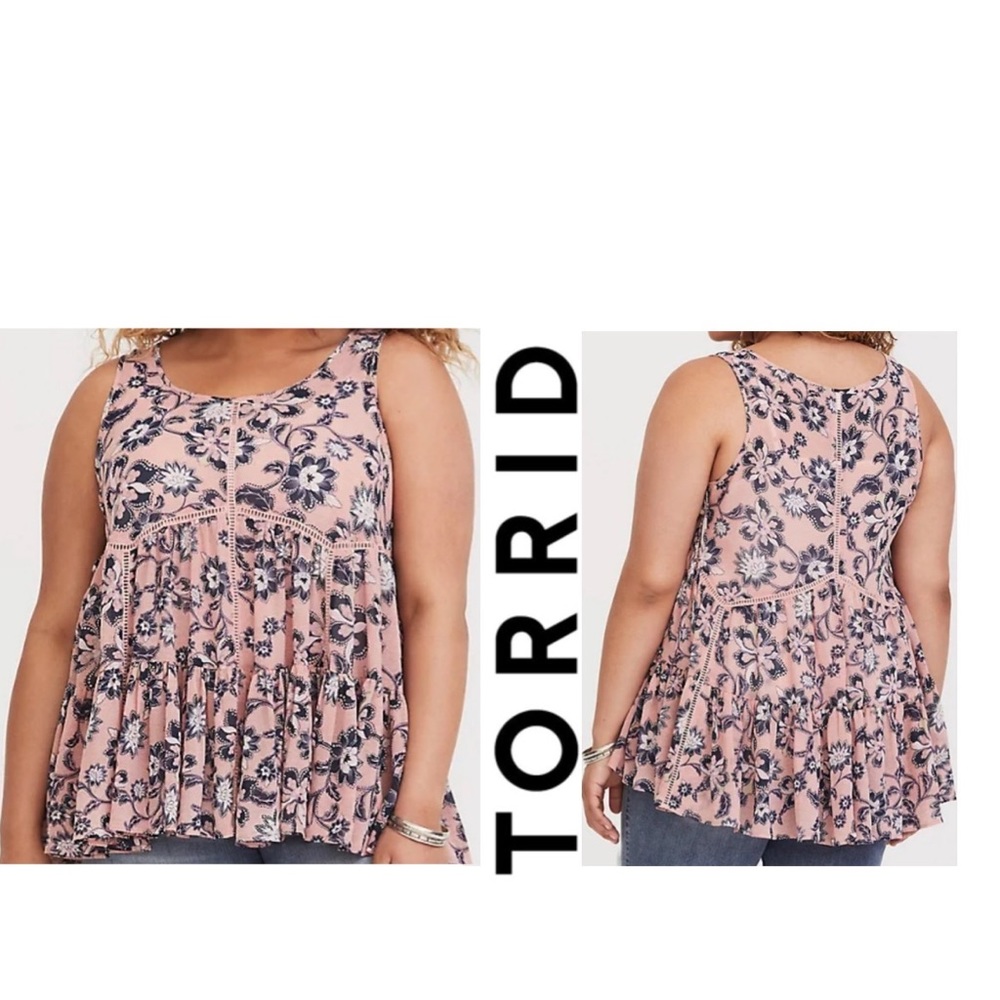Torrid 4x Chiffon Challis Lace-up lattice sides, Babydoll